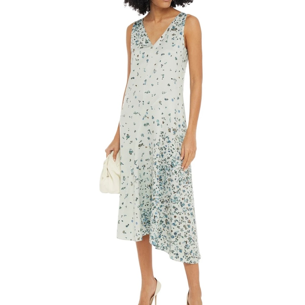 VINCE.
Floral-print hammered-satin midi dress Color: Sage green